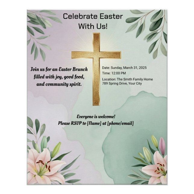 Easter Poster with Golden Cross and Lilies (Front)