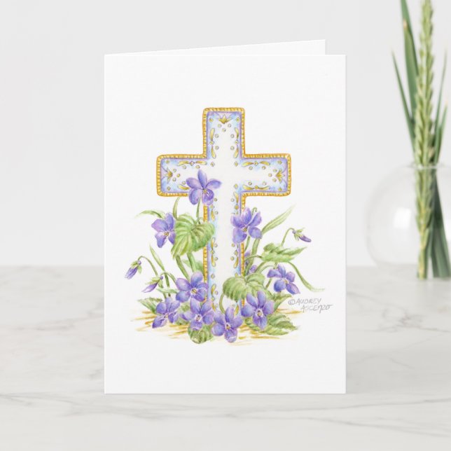 Easter Prayer Violet Cross Greeting Card (Front)