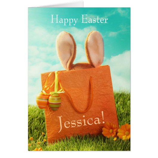 Easter Present with Rabbit and Easter Eggs Cards (Front)