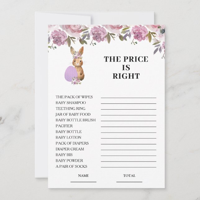 Easter Price is Right Baby Shower Game Card  (Front)