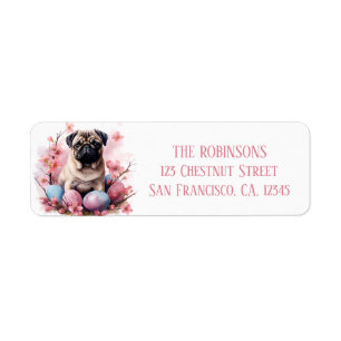 Easter Pug Chocolate  Eggs and Flowers -   Label