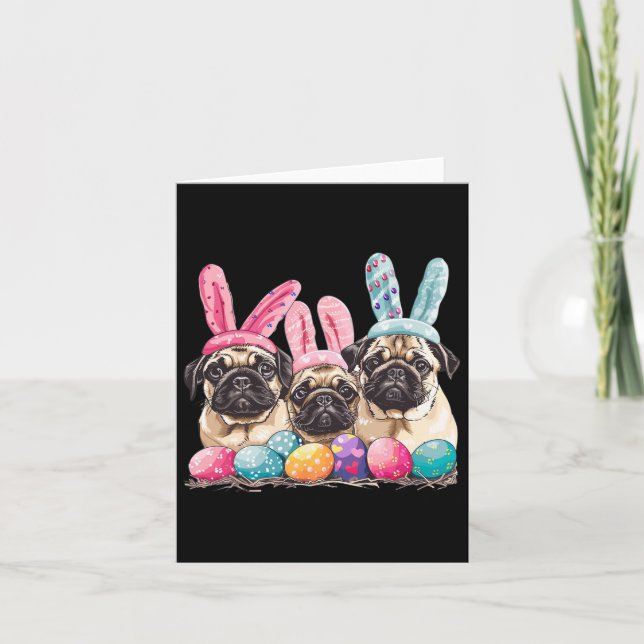 Easter Pug Dog Easter Pug Dog Bunny Ears Easter Eg Card (Front)