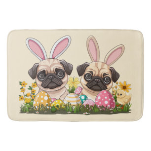 Easter Pug Dogs Bunny Ears Bath Mat