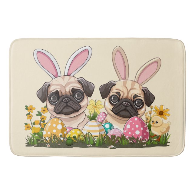 Easter Pug Dogs Bunny Ears Bath Mat (Front)
