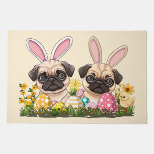 Easter Pug Dogs Bunny Ears Doormat