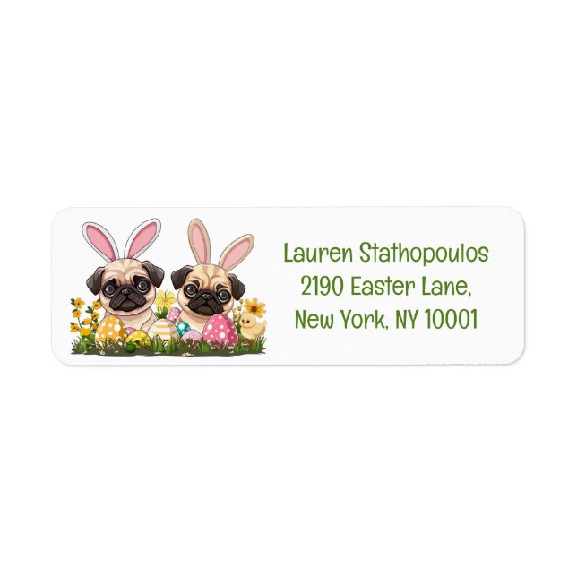 Easter Pug Dogs Bunny Ears Label (Front)