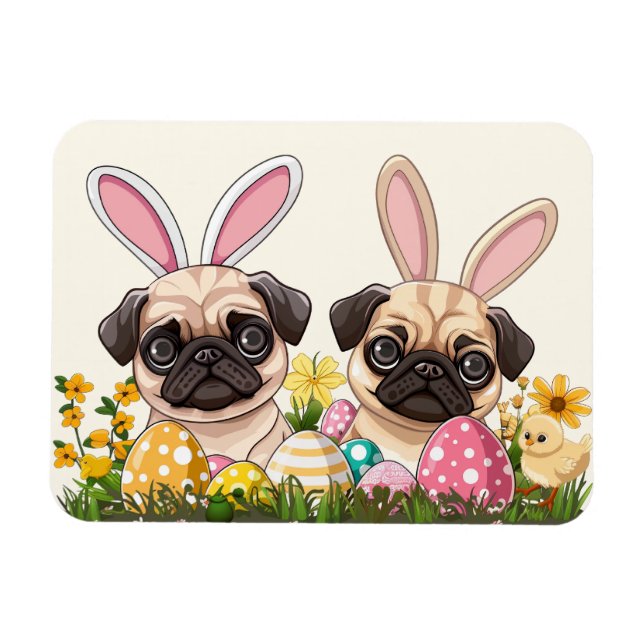 Easter Pug Dogs Bunny Ears Magnet (Horizontal)