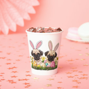 Easter Pug Dogs Bunny Ears Paper Cups
