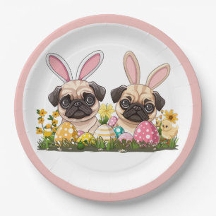 Easter Pug Dogs Bunny Ears Paper Plates