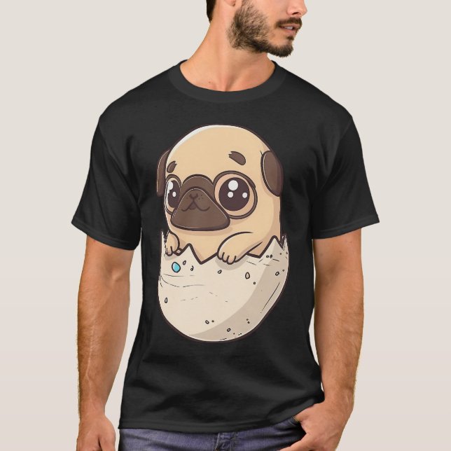 easter pug hatching from an egg, kawaii chibi pupp T-Shirt (Front)