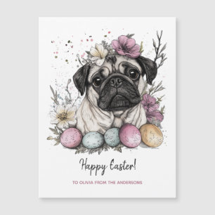 Easter pug rustic watercolor floral