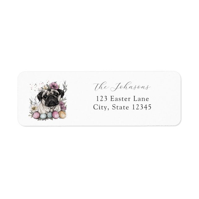 Easter pug watercolor floral  label (Front)