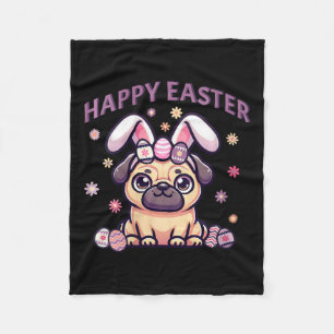 Easter Pug Wearing Bunny Ears Happy Easter Day Wom Fleece Blanket