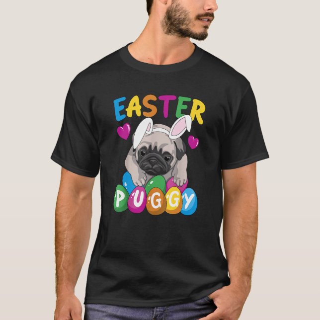 Easter Puggy Cute Dog French Pug Easter Day Egg Hu T-Shirt (Front)