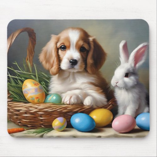 Easter Puppy And Bunny Mouse Pad