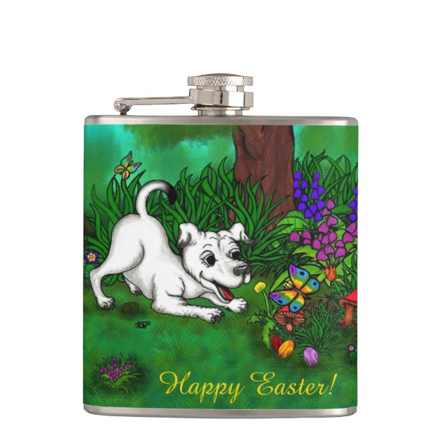 Easter - Puppy Capo and Butterfly Flask (Front)