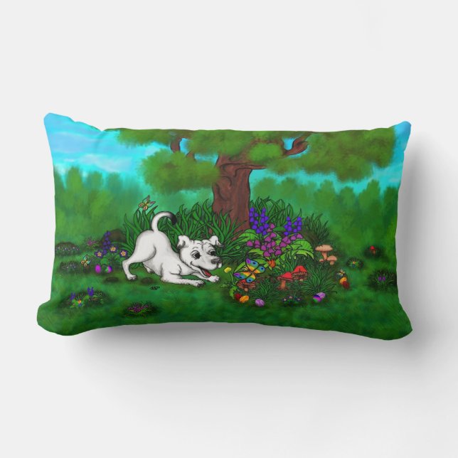 Easter - Puppy Capo and Butterfly Lumbar Pillow (Front)