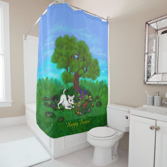 Easter - Puppy Capo and Butterfly Shower Curtain (In Situ)