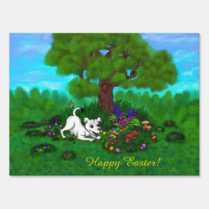 Easter - Puppy Capo and Butterfly Yard Sign