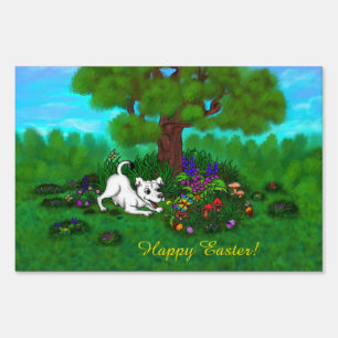 Easter - Puppy Capo and Butterfly Yard Sign