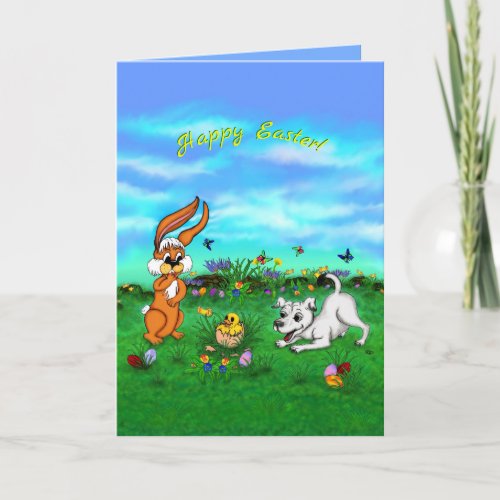 Easter _ Puppy Capo Rabbit and Chick Holiday Card