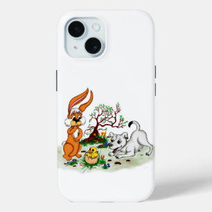 Easter - Puppy Capo with Rabbit and Chick iPhone 15 Case