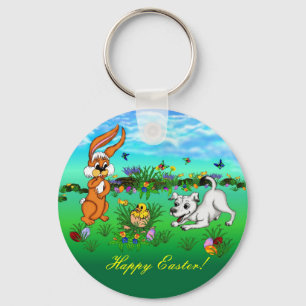 Easter - Puppy Capo with Rabbit and Chick Keychain