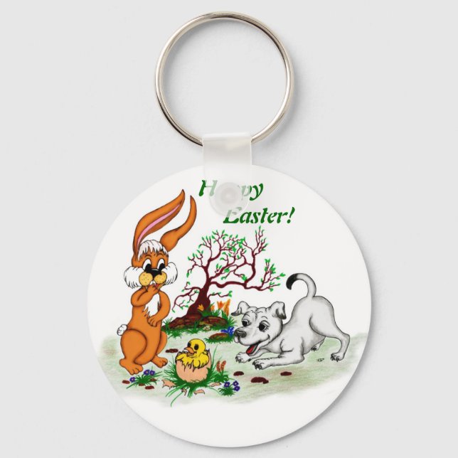 Easter - Puppy Capo with Rabbit and Chick Keychain (Front)