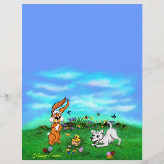 Easter - Puppy Capo with Rabbit and Chick Letterhead (Front)