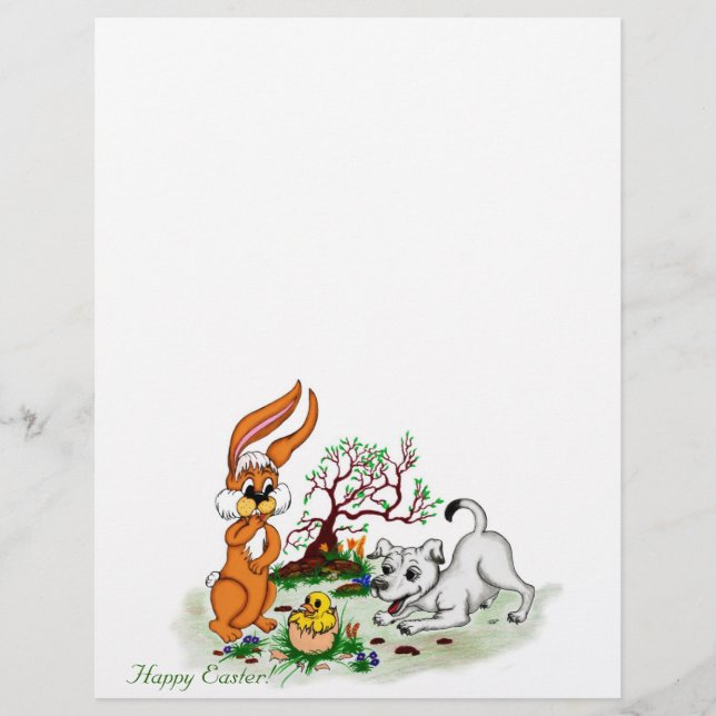 Easter - Puppy Capo with Rabbit and Chick Letterhead (Front)