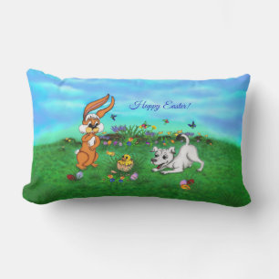 Easter - Puppy Capo with Rabbit and Chick Lumbar Pillow