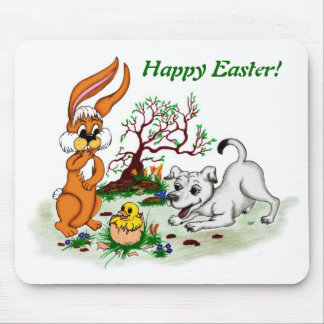 Easter - Puppy Capo with Rabbit and Chick Mouse Pad