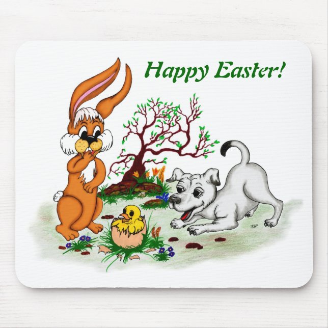 Easter - Puppy Capo with Rabbit and Chick Mouse Pad (Front)