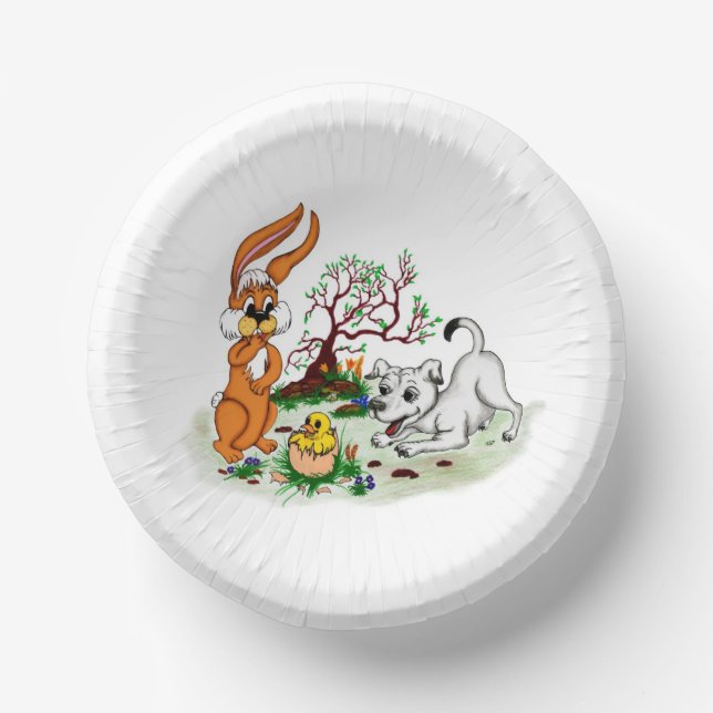 Easter - Puppy Capo with Rabbit and Chick Paper Bowls (Front)