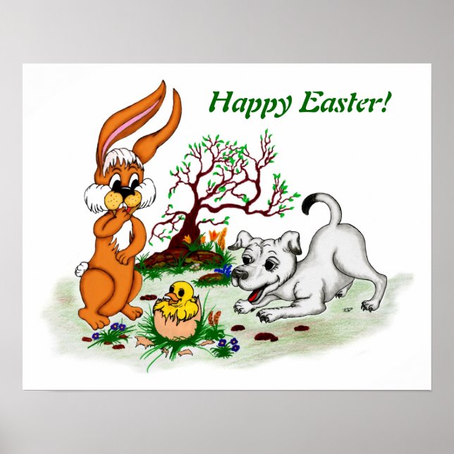 Easter - Puppy Capo with Rabbit and Chick Poster (Front)