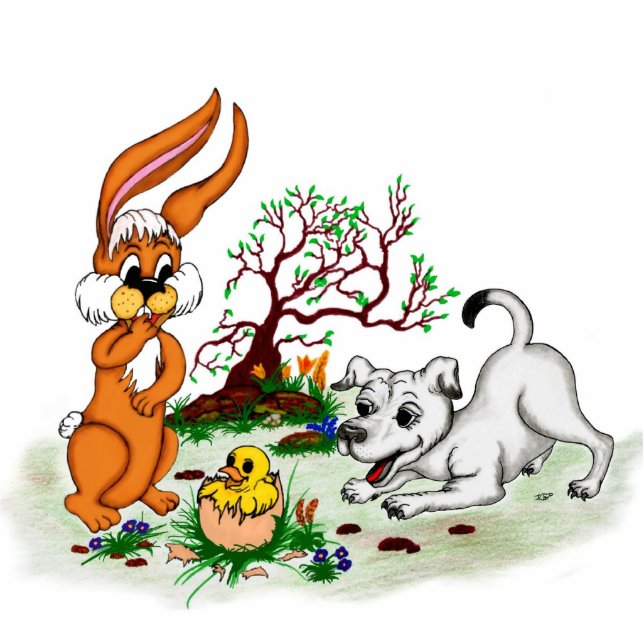 Easter - Puppy Capo with Rabbit and Chick Statuette (Front)
