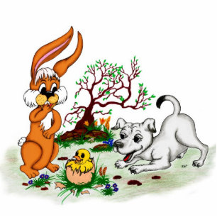 Easter - Puppy Capo with Rabbit and Chick Statuette