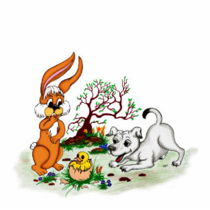 Easter - Puppy Capo with Rabbit and Chick Statuette
