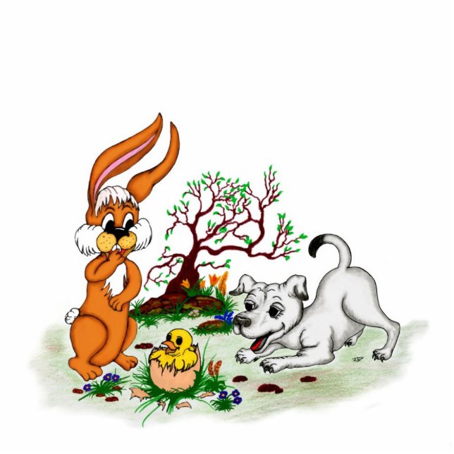 Easter - Puppy Capo with Rabbit and Chick Statuette (Front)