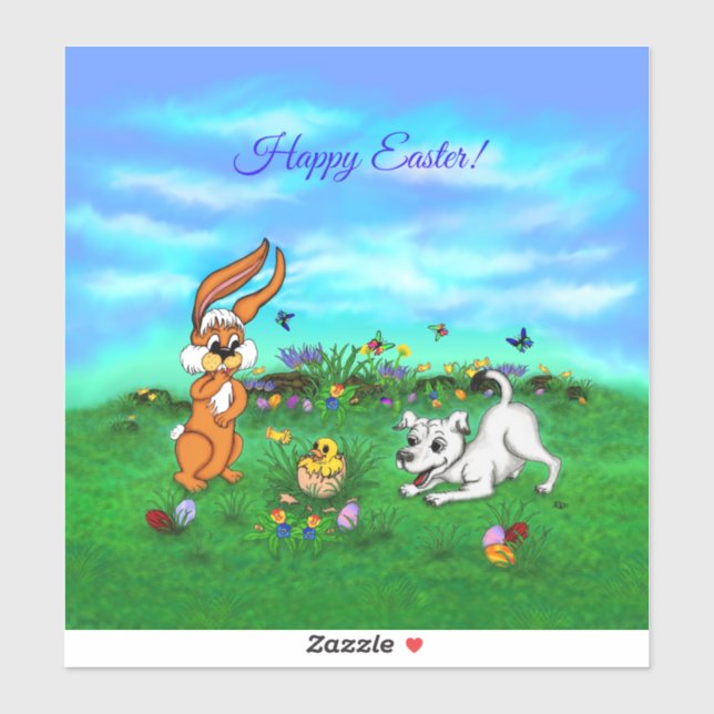 Easter - Puppy Capo with Rabbit and Chick Sticker (Sheet)