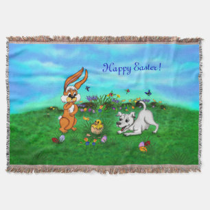 Easter - Puppy Capo with Rabbit and Chick Throw Blanket