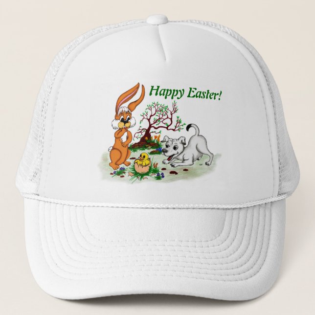 Easter - Puppy Capo with Rabbit and Chick Trucker Hat (Front)