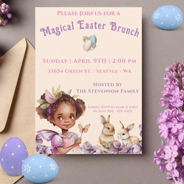 Easter Purple Flowers Cute Girl and Bunnies Holiday Card (Creator Uploaded)