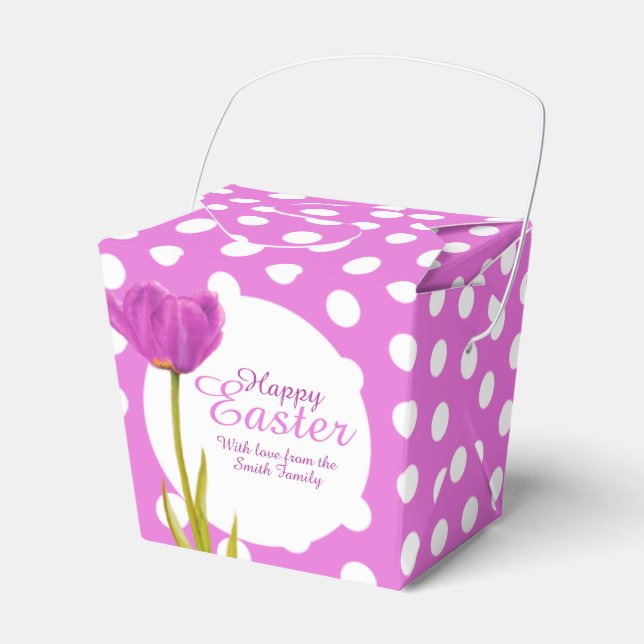 Easter purple tulip polka dot gift favors box (Front Side)