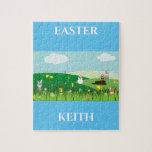 Easter puzzle with personalized name.<br><div class="desc">Easter puzzle with chicks,  eggs & bunny's with child's name.</div>