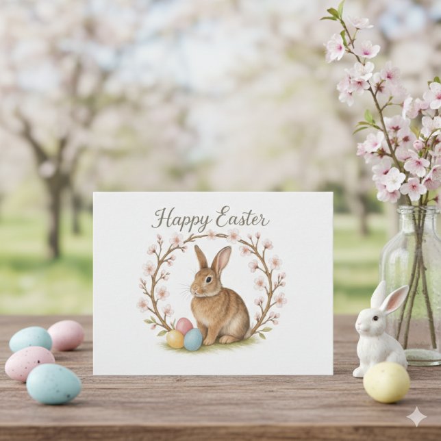 Easter Rabbit and Cherry Blossom Wreath  Postcard (Creator Uploaded)