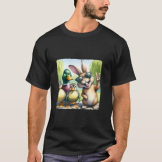 Easter Rabbit And Ducklings Portrait In Park Sungl T-Shirt