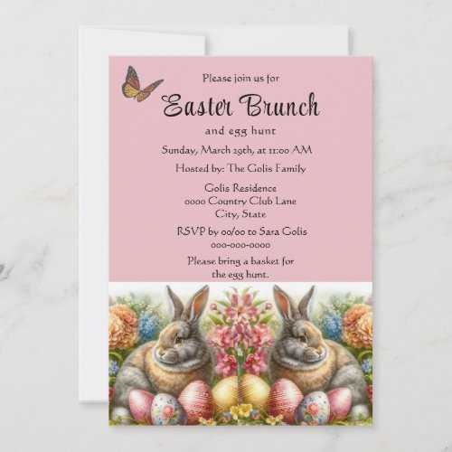 Easter Rabbit and Egg Hunt Holiday  Invitation