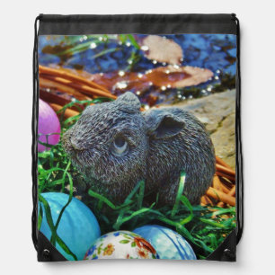 Easter Rabbit and golf ball basket Drawstring Bag
