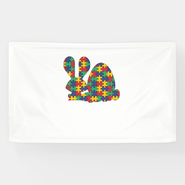 Easter Rabbit Autism Awareness Puzzle Piece Autist Banner (Horizontal)